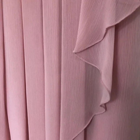 David’s Bridal Strapless Pink Crinkle Chiffon Bridesmaid Dress with Cascade - Picture 5 of 9